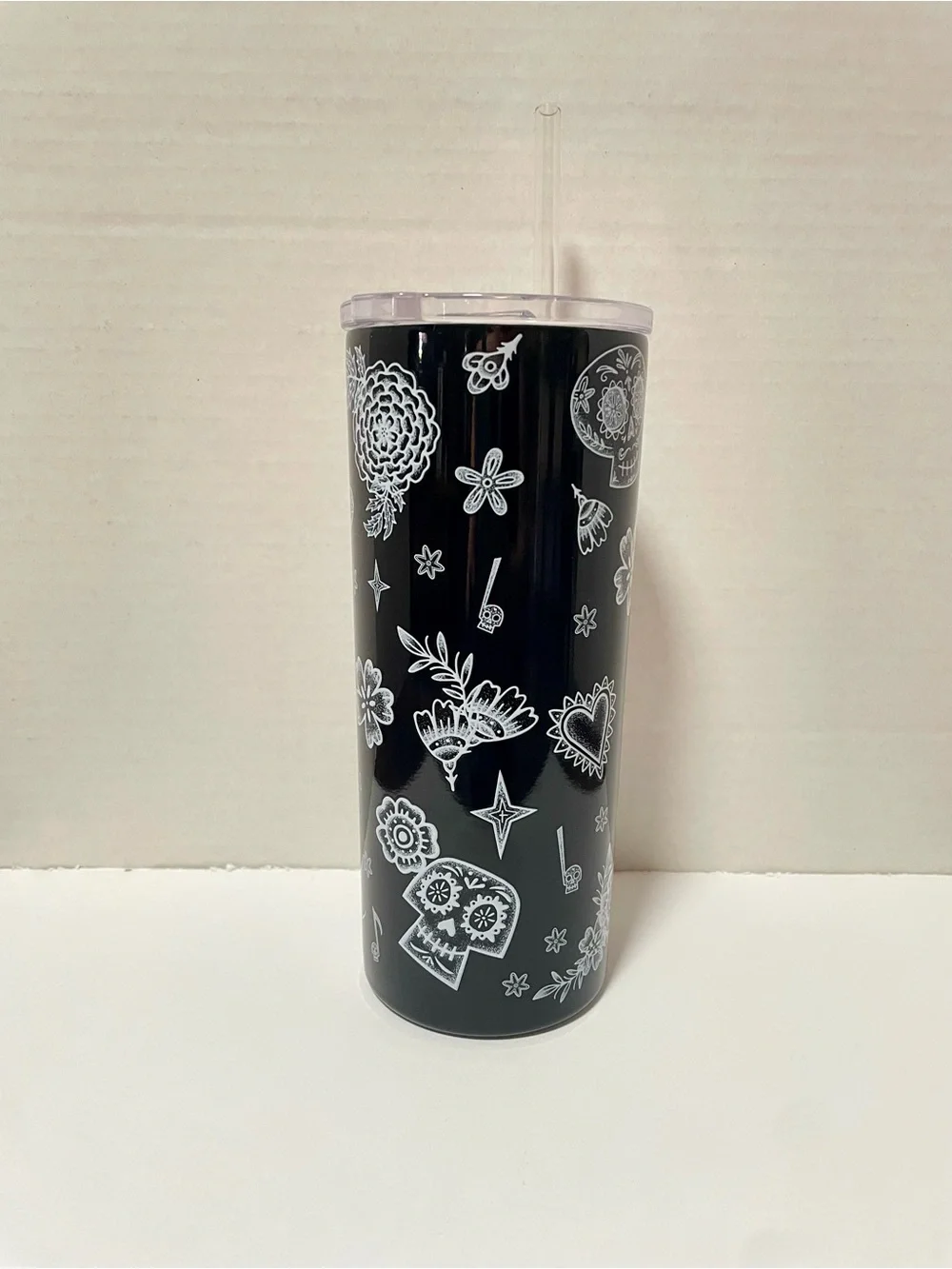 Disney Coco Ernesto De La Cruz Tall Tumbler - Black with Orange Floral